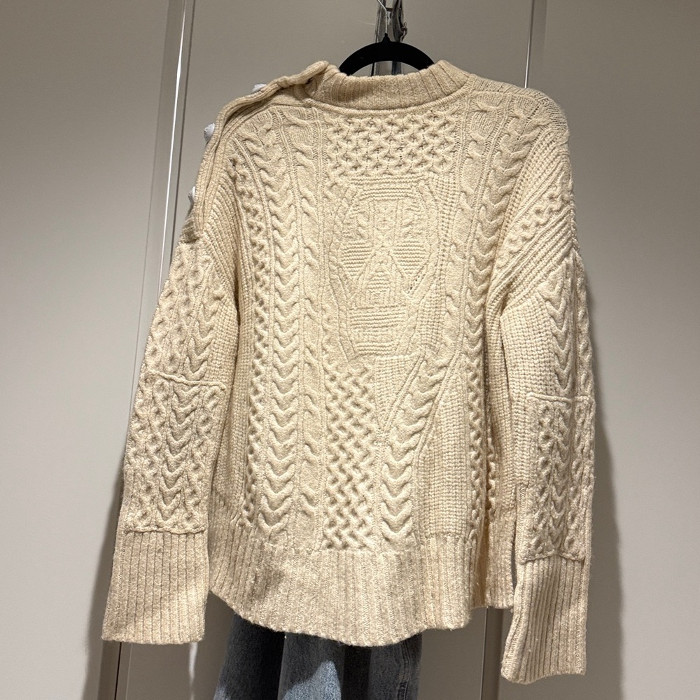 Zadig & Voltaire Malta Button Shoulder Cable Knit Cashmere Sweater (Ecru, Medium - Picture 10 of 10